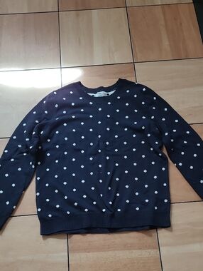 croft & barrow Navy Crewneck Sweater with White Polka Dots